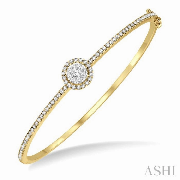 Advantageous Composites 1 Ctw Round Shape Lovebright Round Cut Diamond Stackable Bangle in 14K Yellow and White Gold