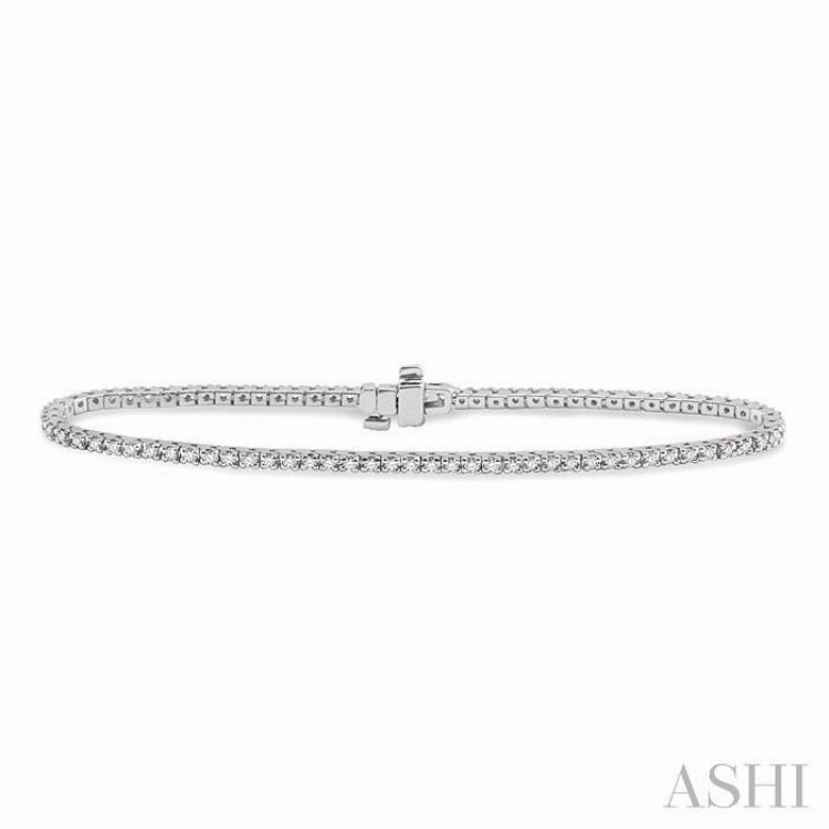 1 ctw Square Shape Round Cut Diamond Tennis Bracelet in 14K White Gold Smooth Composites Essential Element