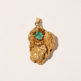 23k Yellow Gold Emerald Nugget Pendant | 1.66ct | Distinct Piece