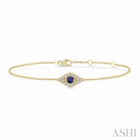 Cosmic Mixes Ever After Sight 2.60 MM Round Cut Sapphire and 1/10 Ctw Evil Eye Round Cut Diamond Precious Petite Fashion Bracelet in 10K Yellow Gold