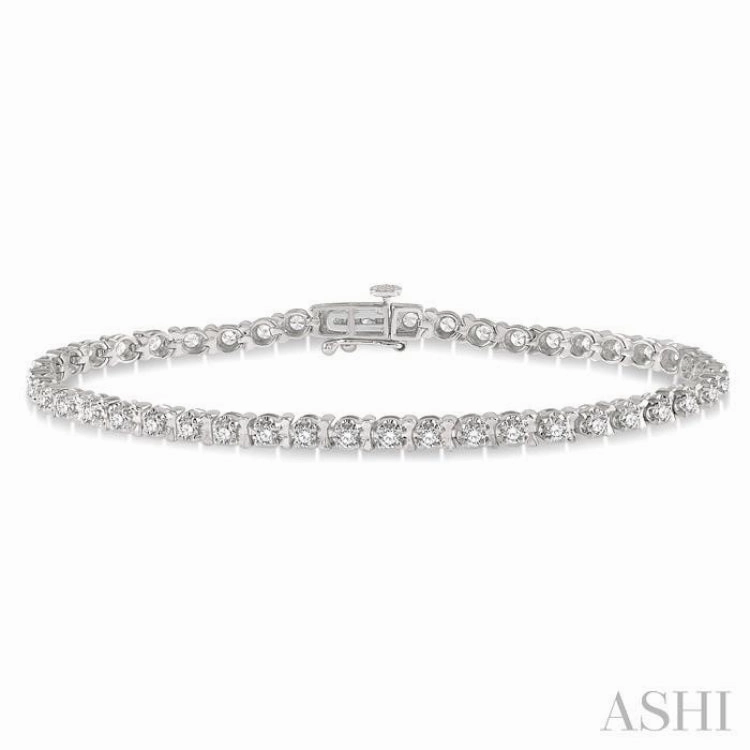 Harmonious Hues 2 Ctw Round Cut Diamond Tennis Tulip Bracelet in 14K White Gold