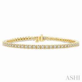 2 Ctw Square Shape Round Cut Diamond Tennis Bracelet in 14K Yellow Gold Sunny Disposition High Caliber
