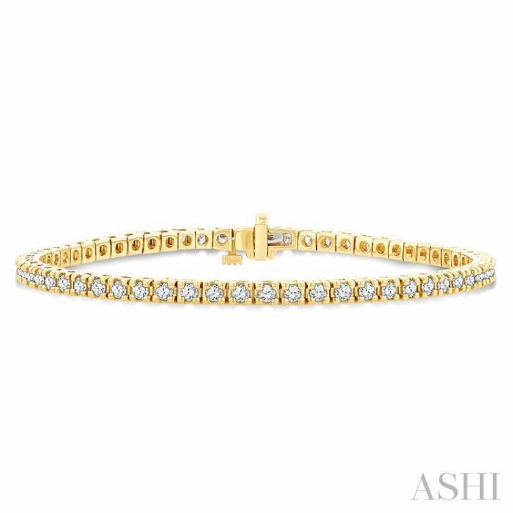 2 Ctw Square Shape Round Cut Diamond Tennis Bracelet in 14K Yellow Gold Sunny Disposition High Caliber