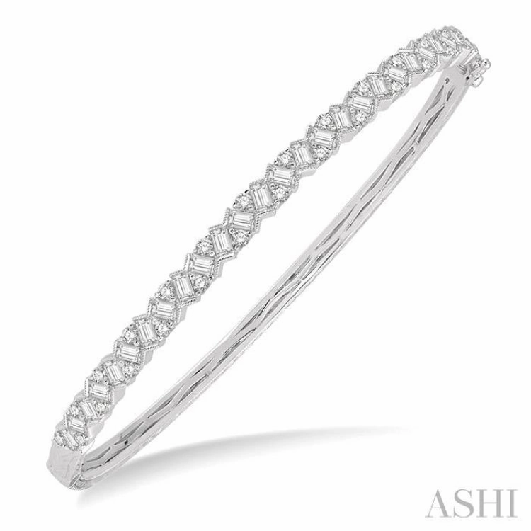 2 ctw Zigzag Baguette and Round Cut Diamond Bangle in 14K White Gold Sudden Sensation