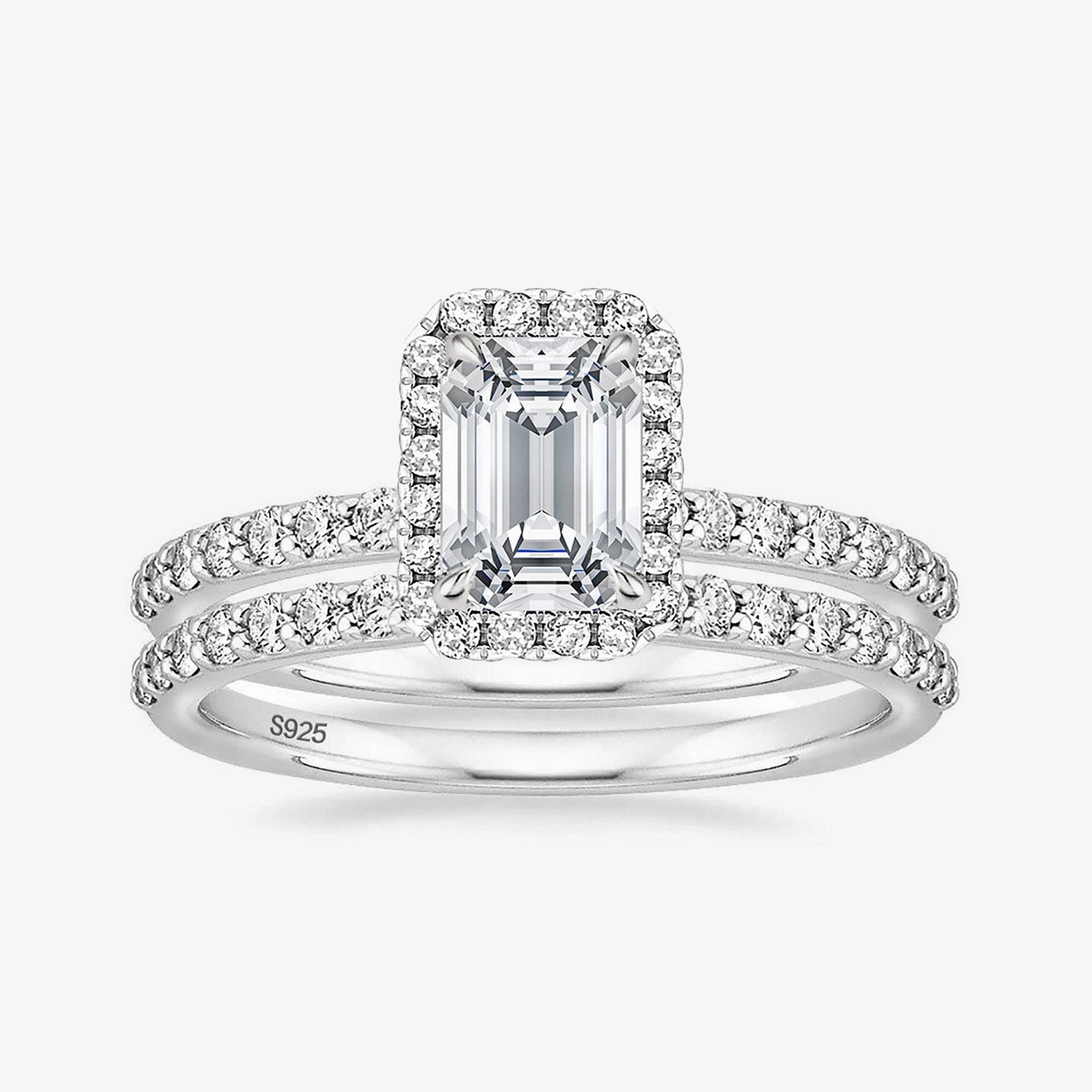 Modern Outfit Modern Finish 2CT Bridal Emerald Cut CZ Engagement Ring Sets