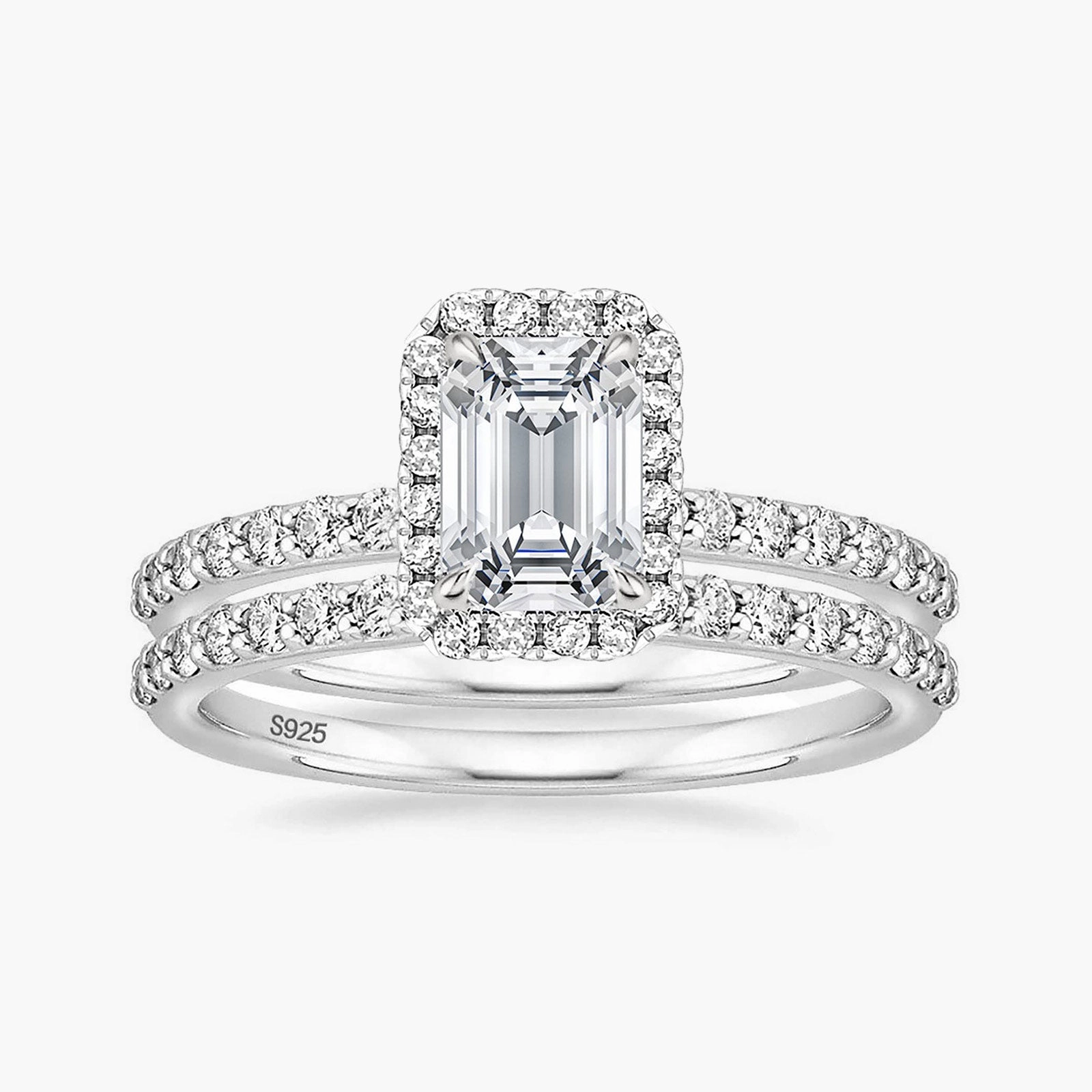 Gloss Moment Valentine Gift 2CT Bridal Emerald Cut CZ Engagement Ring Sets