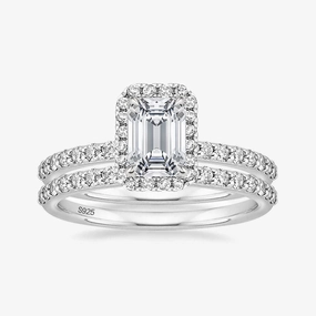 Modern Outfit Modern Finish 2CT Bridal Emerald Cut CZ Engagement Ring Sets