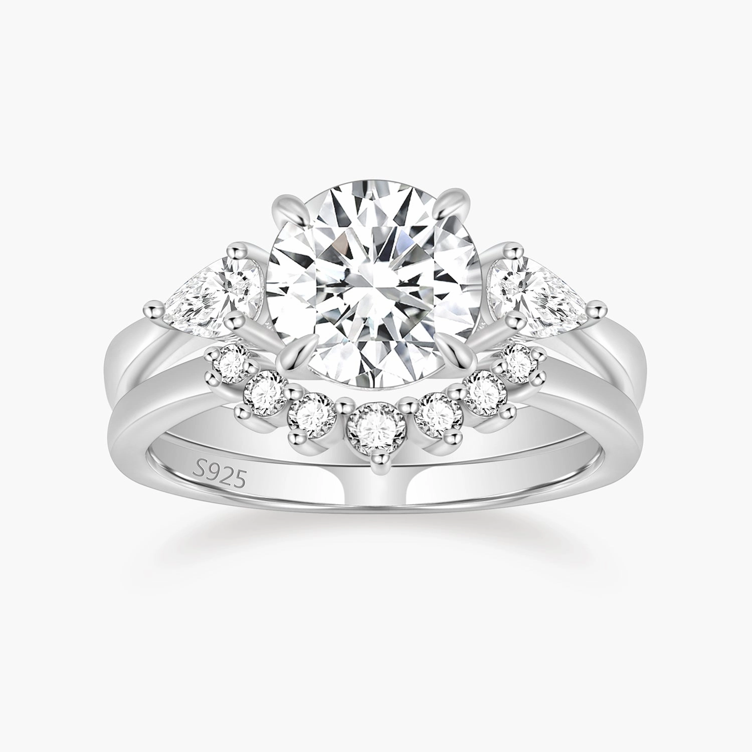 2CT Round Cut Cubic Zirconia Crown Engagement Ring Set Glamorous Glow Layered Fit