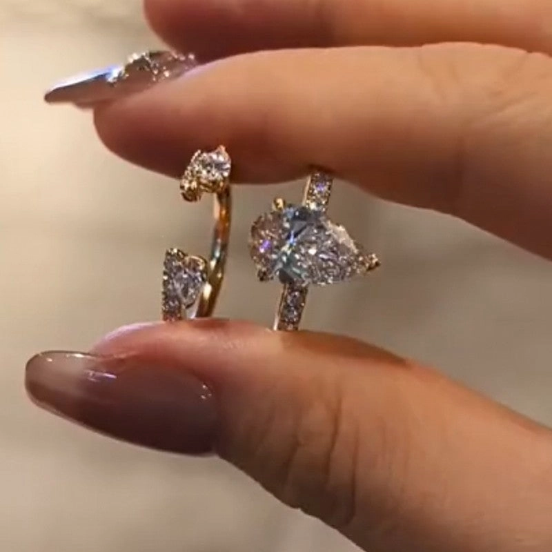 Luxurious Style Luxury Form 3.0Ct Pear Cut Insert Wedding Ring Set With Open Engagement Ring Enhancer