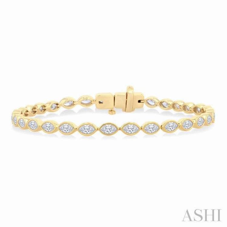 3 1/10 Ctw East-West Bezel Set Marquise Cut Diamond Tennis Bracelet in 14K Yellow Gold Authentic Piece Zenith Of Style
