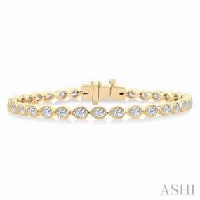 3 1/4 Ctw East-West Bezel Set Pear Cut Diamond Tennis Bracelet in 14K Yellow Gold Name Recognition Noteworthy Accent
