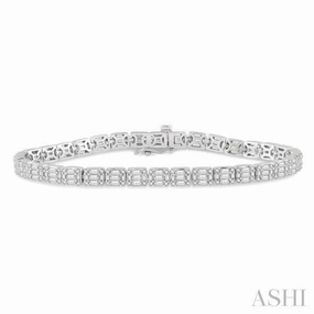 All-Inclusive Amalgamations Mountain Spirit 3 1/4 ctw Fusion Baguette and Round Cut Diamond Tennis Bracelet in 14K White Gold