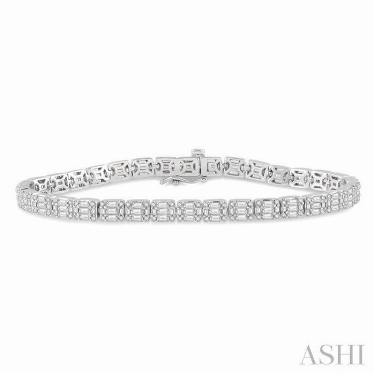 All-Inclusive Amalgamations Mountain Spirit 3 1/4 ctw Fusion Baguette and Round Cut Diamond Tennis Bracelet in 14K White Gold