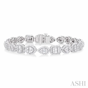 3 1/5 ctw Mixed Shape Halo Fusion Baguette and Round Cut Diamond Bracelet in 14K White Gold Multi-View Exceptional Craft