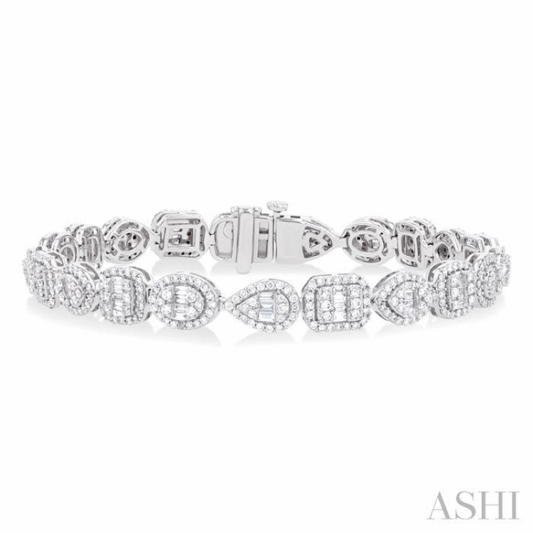 3 1/5 ctw Mixed Shape Halo Fusion Baguette and Round Cut Diamond Bracelet in 14K White Gold Multi-View Exceptional Craft