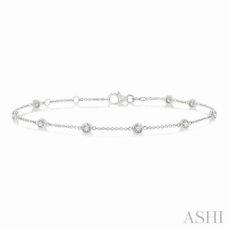 3/4 Ctw Circular Mount Round Cut Diamond Station Bracelet in 14K White Gold Delicate Finish Hot Vision