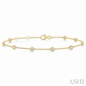 Trailblazing Idea 3/4 Ctw Circular Mount Round Cut Diamond Station Bracelet in 14K Yellow Gold