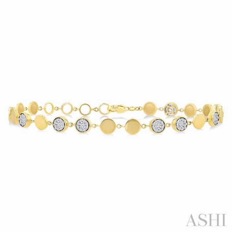 Luxurious Feel 3/4 Ctw Lovebright Button Shaped Link Round Cut Diamond Bracelet in 14K Yellow and White Gold