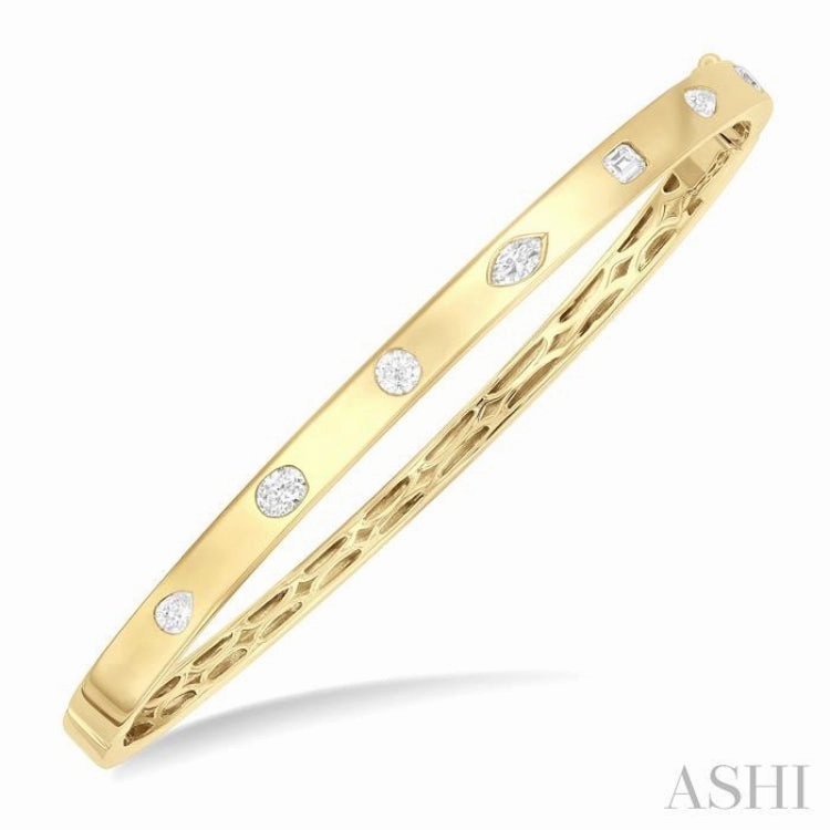 3/4 Ctw Spaced Mixed Shape Diamond Cut Fashion Bangle in 14K Yellow Gold Rapid Perspective