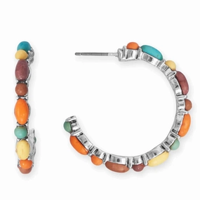 Crisp Lines 3/4 Hoop Fashion Earrings with Multicolored Dyed Stones