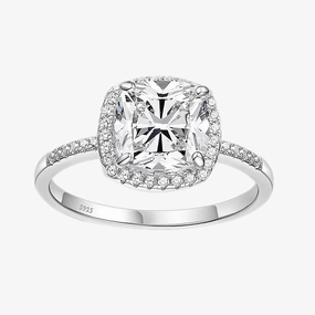 Lustrous Glow 3.5CT 925 Halo Cushion Sterling Silver CZ Ring