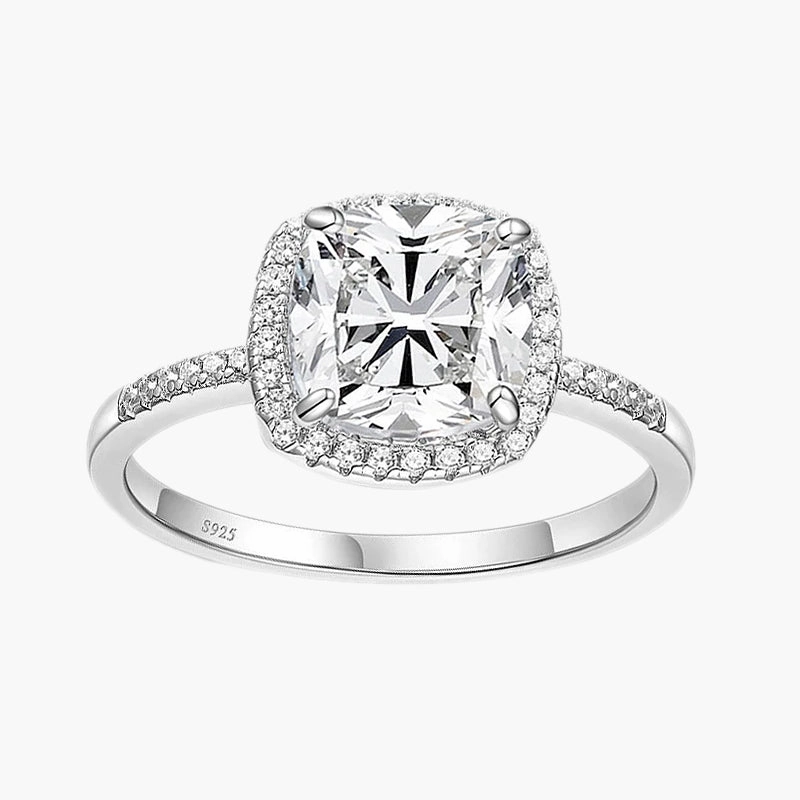 Lustrous Glow 3.5CT 925 Halo Cushion Sterling Silver CZ Ring