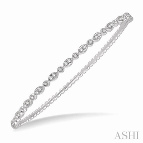 3/8 Ctw Marquise & Round Mount Stackable Diamond Bangle in 14K White Gold Live Vision
