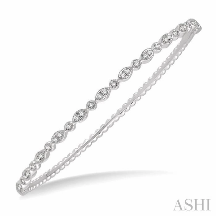 3/8 Ctw Marquise & Round Mount Stackable Diamond Bangle in 14K White Gold Live Vision