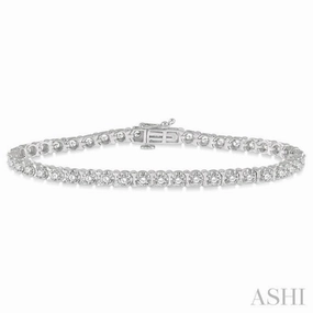 Chief Ornament 3 Ctw Round Cut Diamond Tennis Tulip Bracelet in 14K White Gold