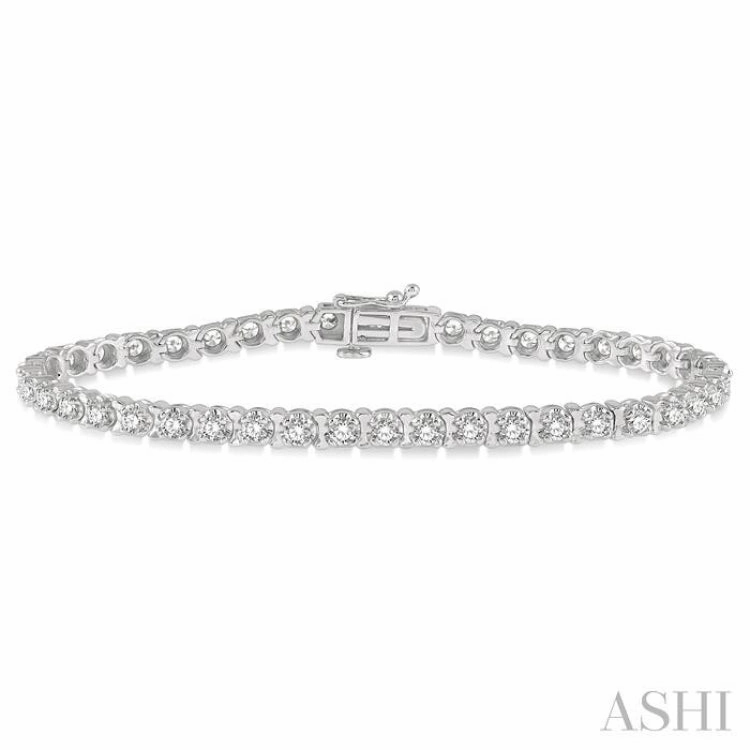 Chief Ornament 3 Ctw Round Cut Diamond Tennis Tulip Bracelet in 14K White Gold