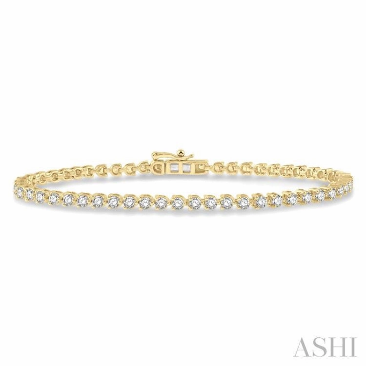 3 Ctw Tri-Prong Round Cut Diamond Tennis Bracelet in 14K Yellow Gold Handmade Tale