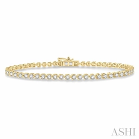 3 Ctw Tri-Prong Round Cut Diamond Tennis Bracelet in 14K Yellow Gold Handmade Tale