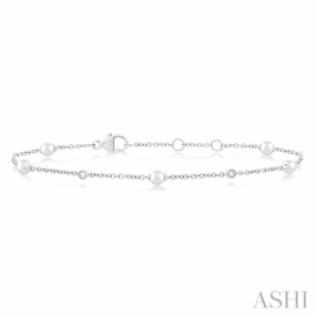 3 MM Round Shape Cultured Pearl and 1/20 Ctw Round Cut Diamond Fashion Station Bracelet in 14K White Gold Ancestral Tribute