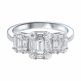 Timeless Touch Contemporary Insignia 3-Stone Baguette Diamond Ring 1/2 Cttw 14K White Gold