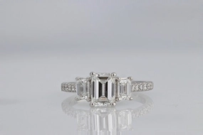 3-Stone Lab Grown Emerald Cut Diamond Engagement Ring Traditional Accessory Artistic Keepsake