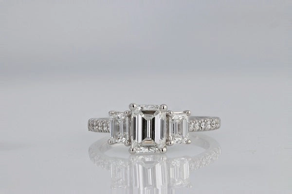3-Stone Lab Grown Emerald Cut Diamond Engagement Ring Traditional Accessory Artistic Keepsake
