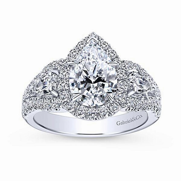 3-Stone Pear Shaped Halo Diamond Ring 1.14Cttw 14K White Gold Traditional Art