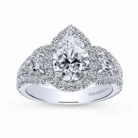 3-Stone Pear Shaped Halo Diamond Ring 1.14Cttw 14K White Gold Graceful Flow Fashionable Expression