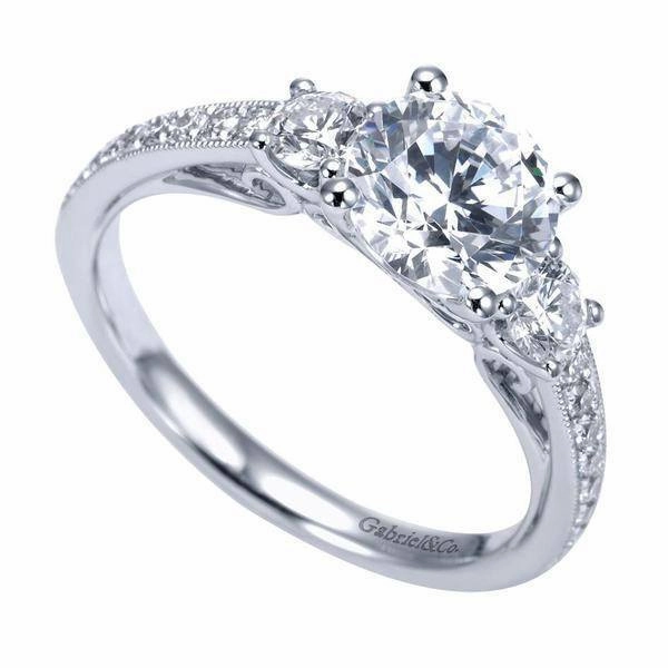 3-Stone Trellis Bead Set Side Diamond Ring .47Cttw 14K 11A Branded Design