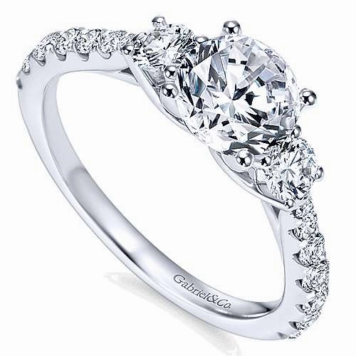 Artistic Jewelry Casual Aesthetic 3-Stone Trellis Round DiamondRing .66Cttw 14K White Gold 6A