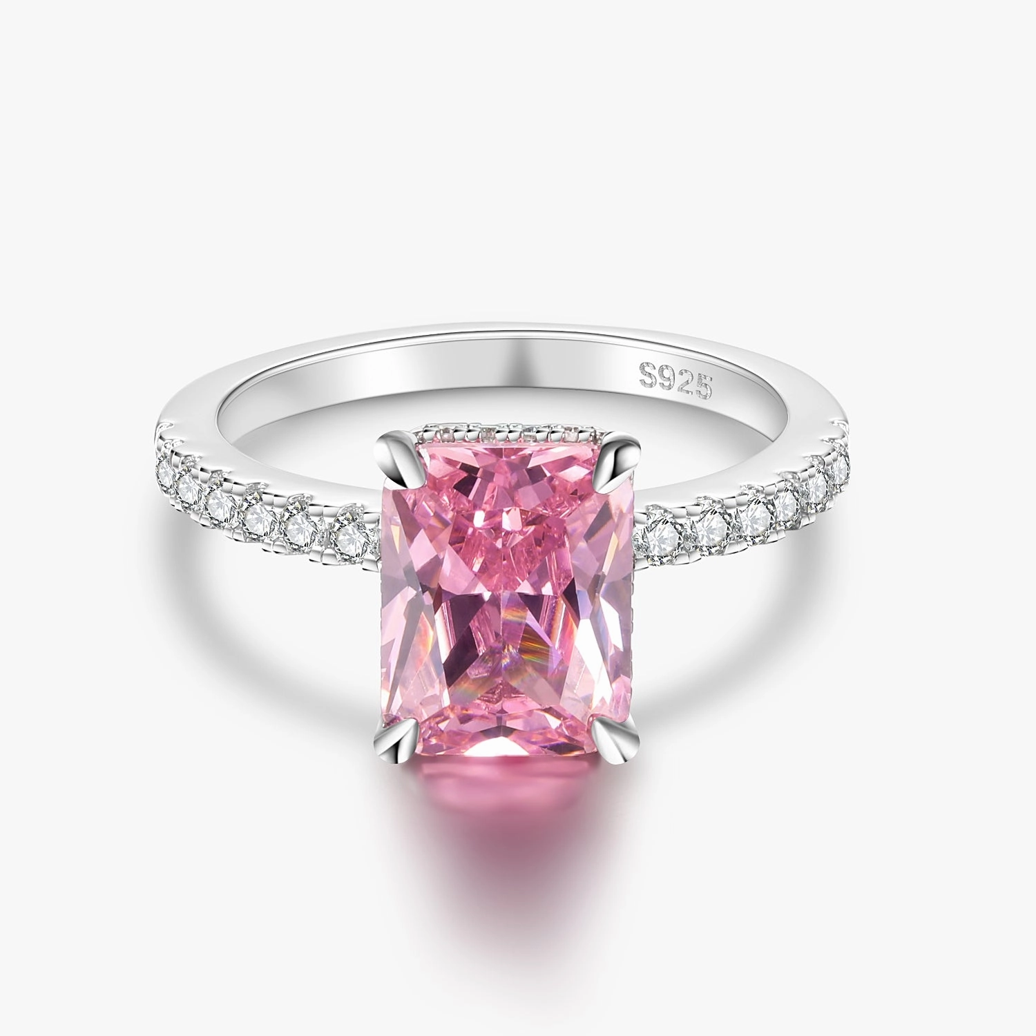 Statement Edge Creative Match 3CT 925 Sterling Silver Radiant Pink Cubic Zirconia Ring