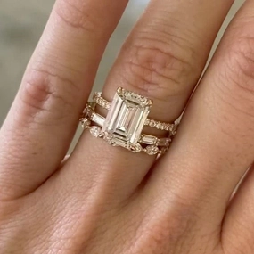 3PC 3.5Ct Emerald Cut Wedding Ring Set Travel Rings Shining Gem