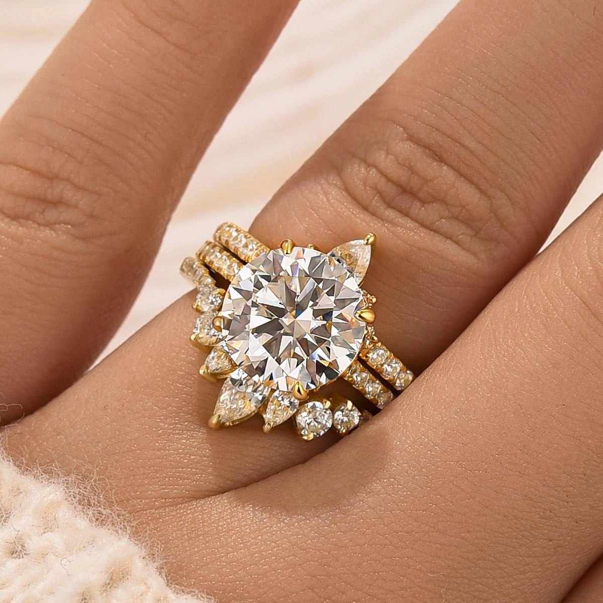 Allure Factor 3PC 4.0Carat Round Cut Wedding Ring Set With Two Curved Wedding Bands