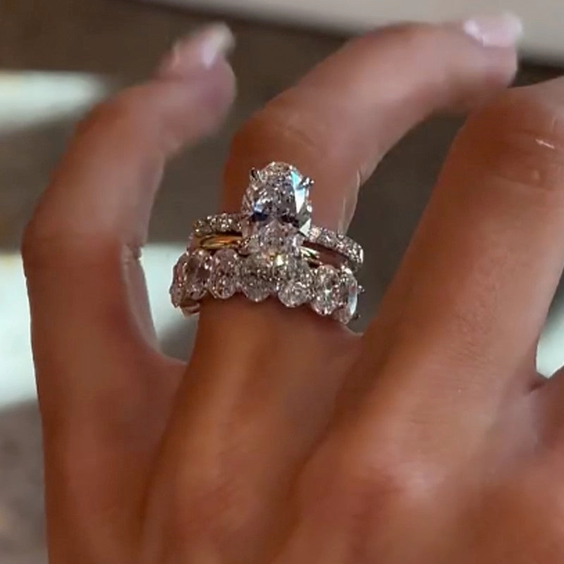 3PC 4.0Ct Oval Cut Wedding Ring Set Travel Ring For Her With Two Classic Wedding Bands Impeccable Accent