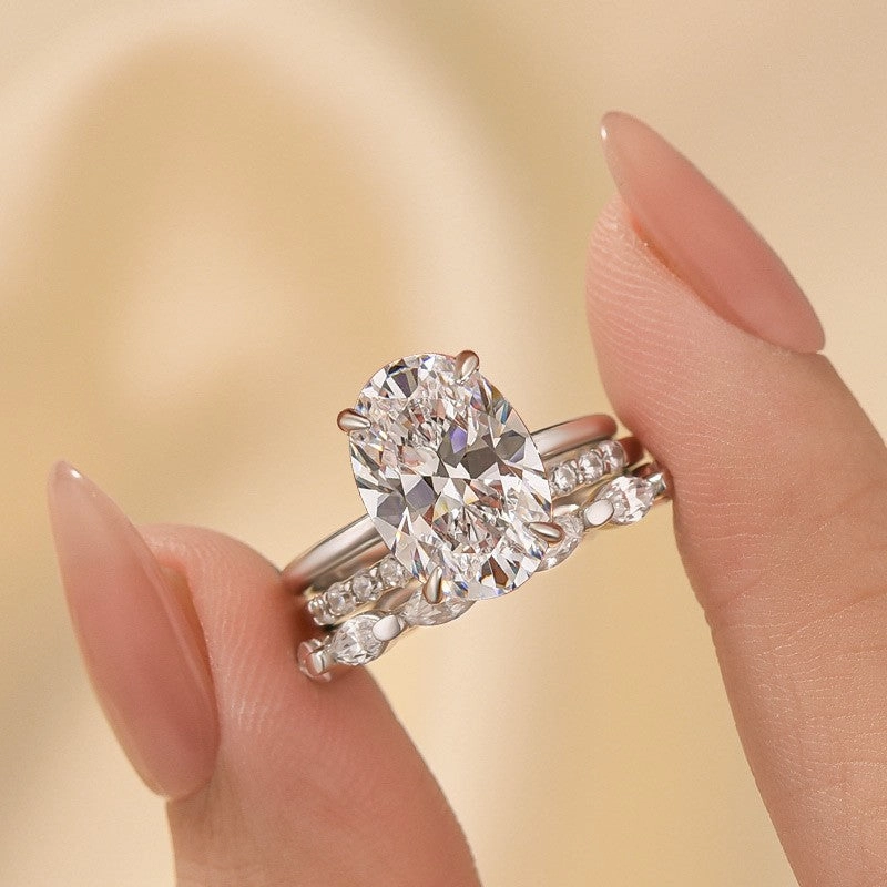 Chic Pop 3PC 4.5Ct Oval Cut Classic Wedding Ring Set Promise Ring For Her