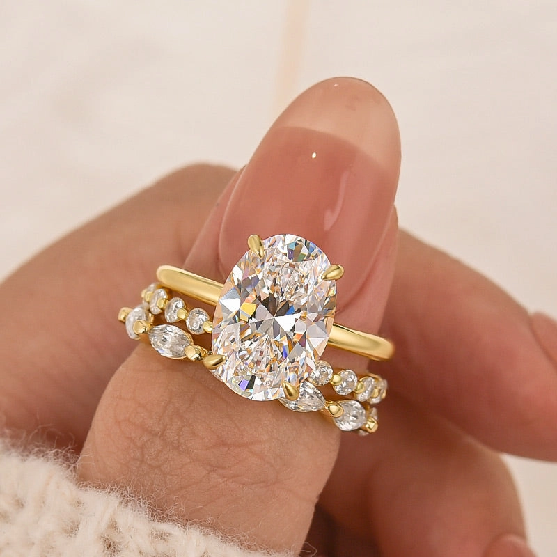 Exclusive Treasures Night Feature 3PC 4.5Ct Oval Cut Wedding Ring Set Travel Rings In Sterling Silver