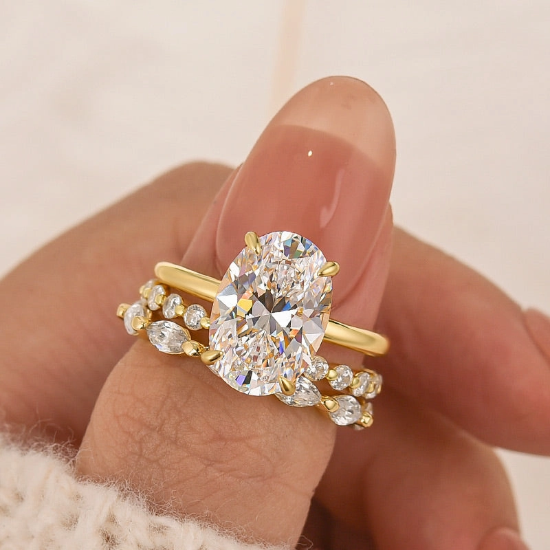 Charming Touch Premium Radiance 3PC 4.5Ct Oval Cut Wedding Ring Set Travel Rings In Sterling Silver