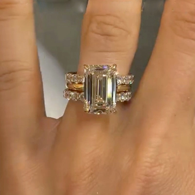 Luxe Moment Colorful Glow 3PC 5.0Ct Emerald Cut Wedding Ring Set With Two Open Wedding Bands