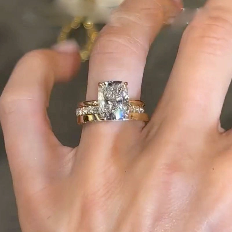 3PC 6.5Ct Elongated Cushion Cut Wedding Ring Set With Classic Wedding Bands Glam Lookbook