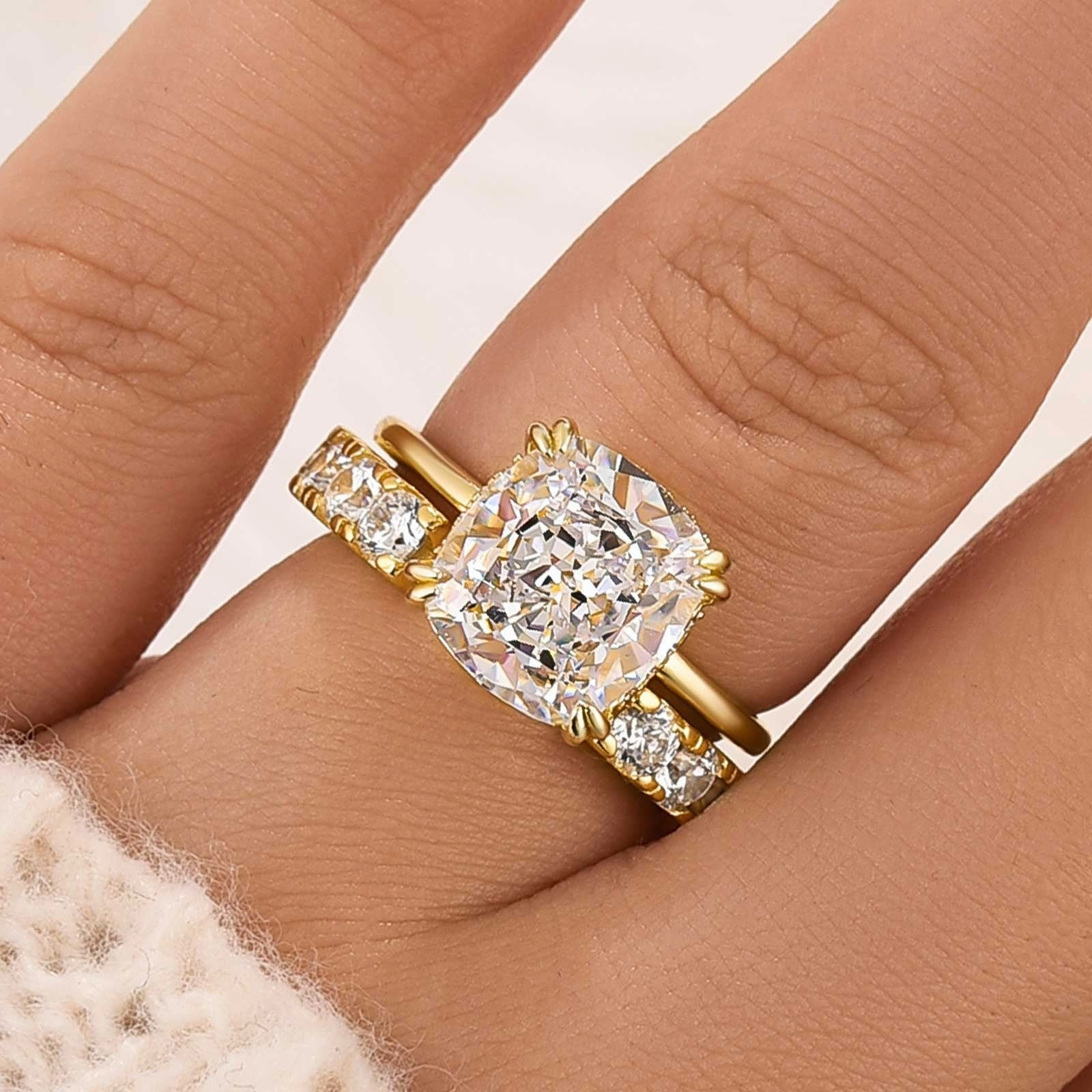 4.0Ct Cushion Cut Engagement Ring With Open Women's Wedding Band Delicate Pop High impact